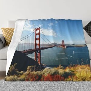 Golden Gate Bridge Plush Throw Blanket - Black, White, Blue
